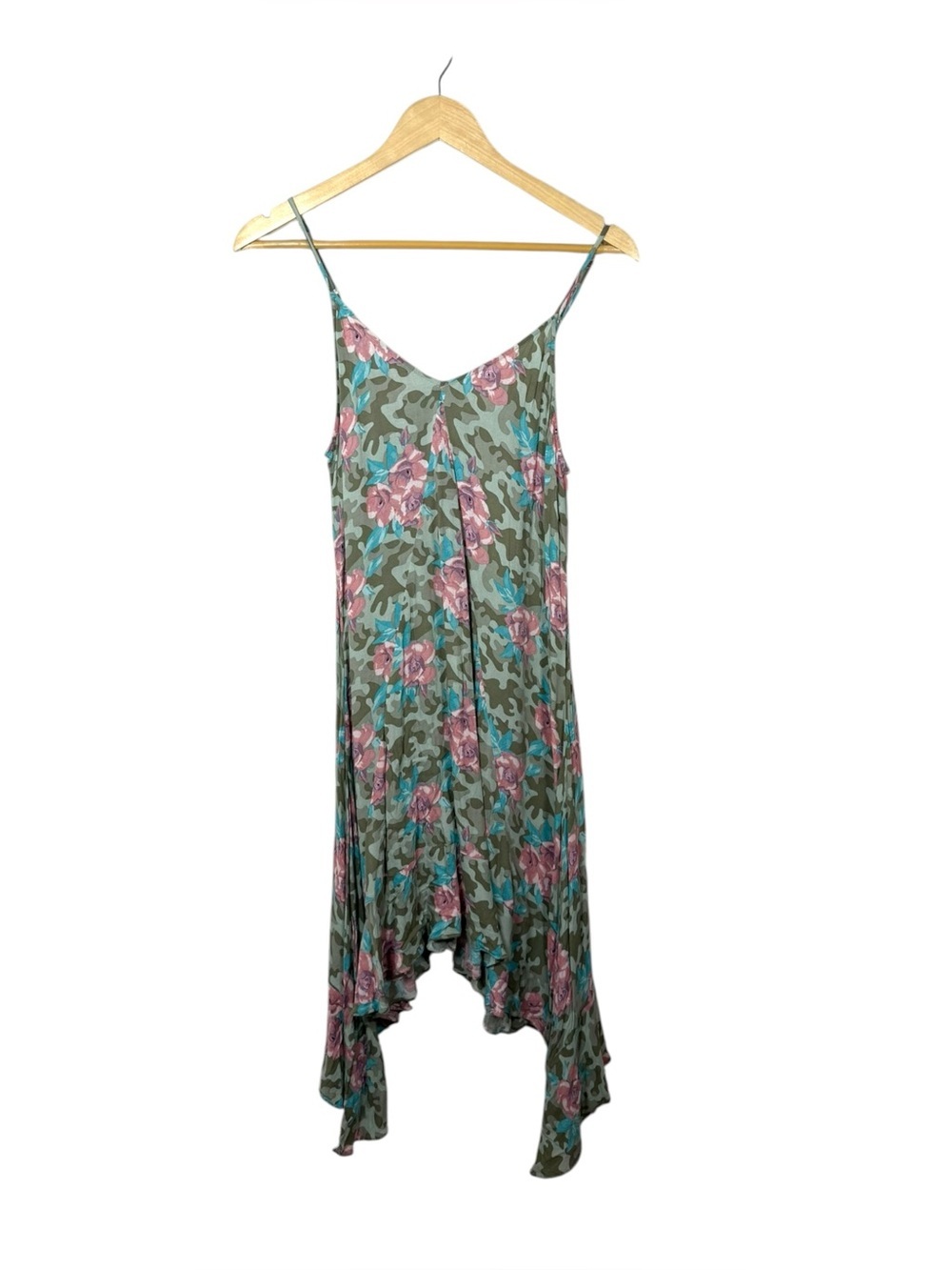 Ariat Camo Floral Asymmetrical Handkerchief Hem Tank Dress Rayon Small